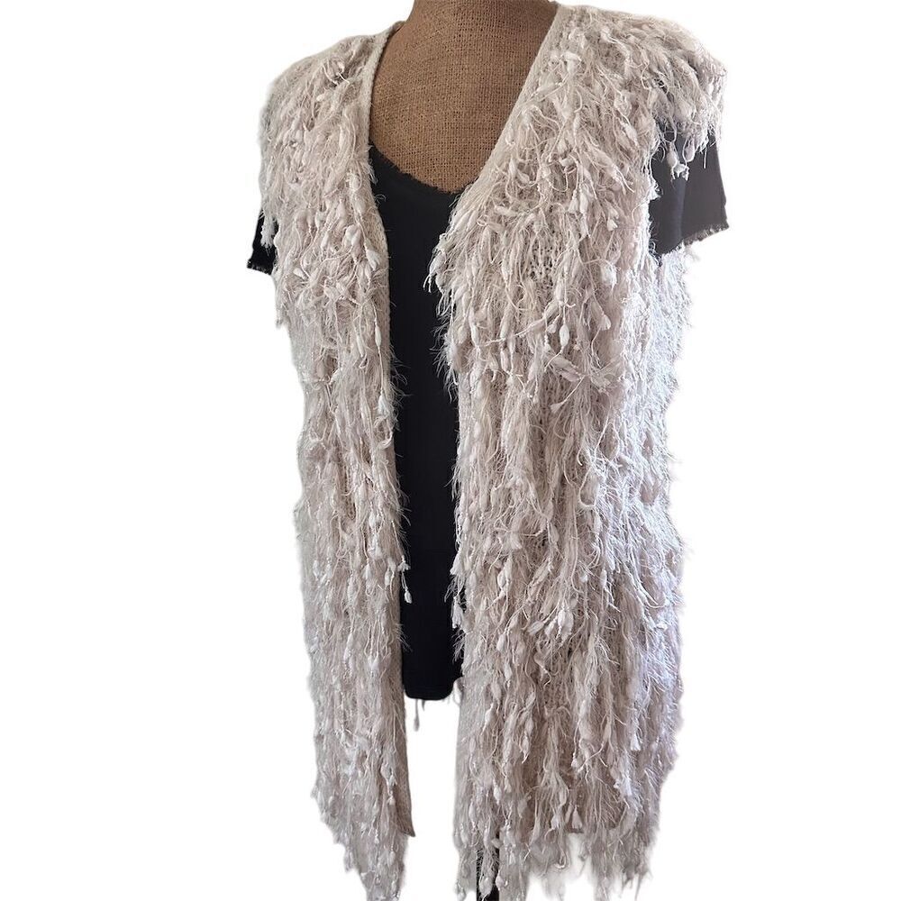 Altar'd State Bohemian Fringe Cream Vest Open Front Sleeveless Festival Small